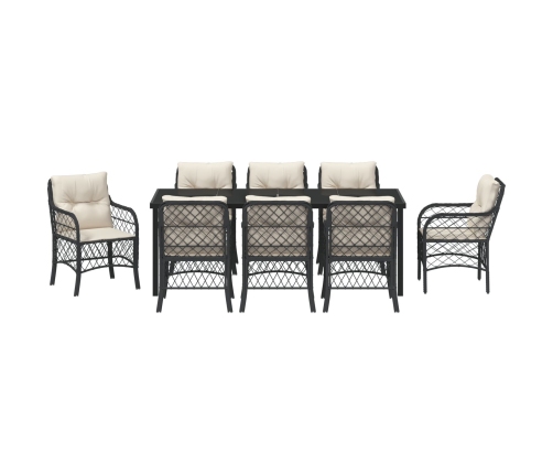 Conjunto de Comedor de Jardín de 9 Piezas  con Cojines Negro Poliratán