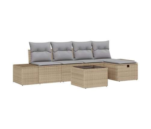 Conjunto de Sofá de Jardín  de 6 Piezas con Cojines Beige Poliratán