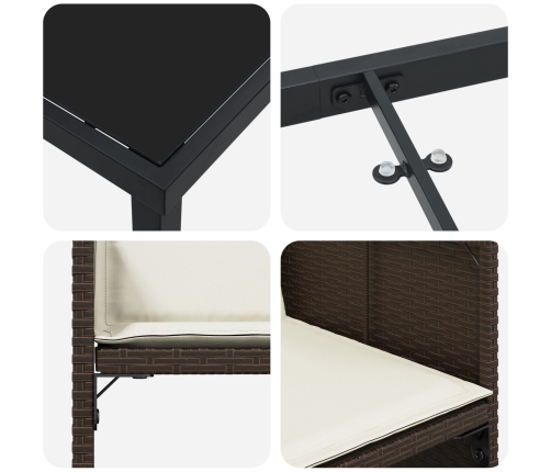 Set de Comedor de Jardín  de 5 Piezas con Cojines Marrón Poliratán