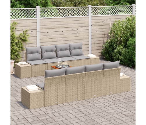 Conjunto de Sofá de Jardín de 9 Piezas con Cojines Beige Ratán Acacia