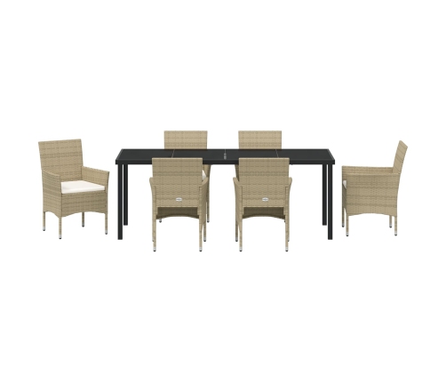 Conjunto de Comedor de Jardín de 7 Piezas  Beige Ratán Polimérico