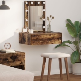 Mesa de tocador colgante  con luces LED en roble ahumado