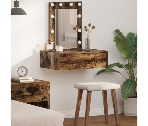 Mesa de tocador colgante  con luces LED en roble ahumado