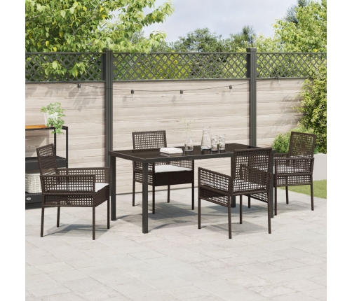 Conjunto de Comedor de Jardín  de 5 Piezas con Cojines Marrón Ratán Sintético