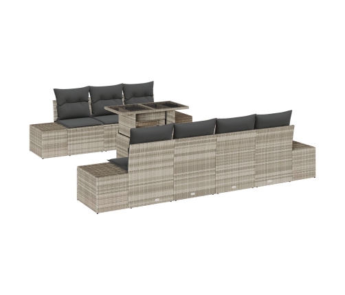 Conjunto de Sofás de Jardín de 8 Piezas con Cojines Rattan Gris Natural