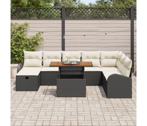 Conjunto de sofá de jardín de 9 piezas con cojines , ratán negro