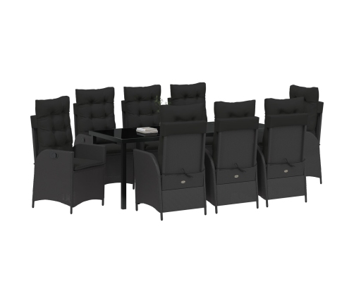 Juego de comedor de jardín de 9 piezas  con cojines Negro Rattan Poli