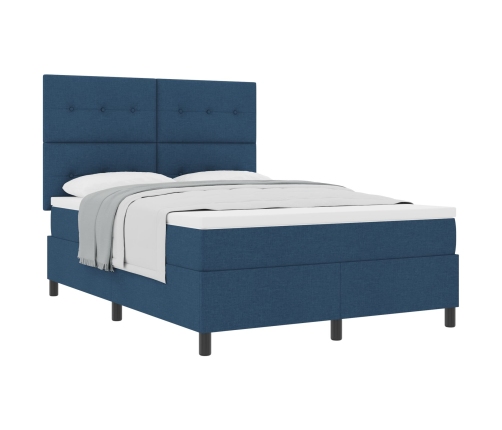 Cama Box Spring con Colchón Azul 160x200 cm de Tela