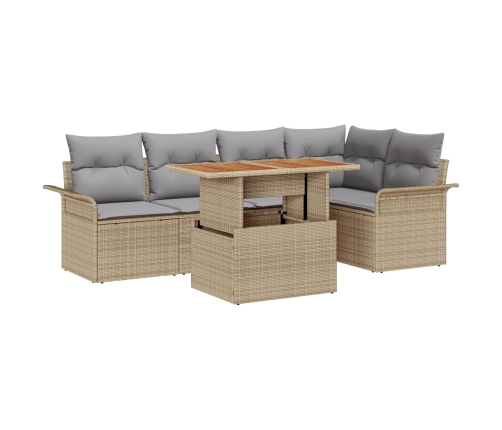 Conjunto de Comedor de Jardín de 6 Piezas con Cojines Beige Poliratán Acacia