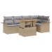 Conjunto de Comedor de Jardín de 6 Piezas con Cojines Beige Poliratán Acacia