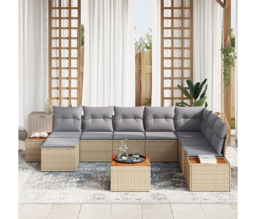 Conjunto de sofá de jardín de 9 piezas con cojines beige de poliratán