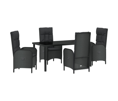 Conjunto de Comedor de Jardín de 5 Piezas  Negro Ratán Poliéster