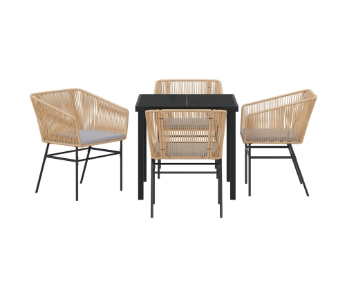 Set de 3 Marrón PE Rattan Mediano Silla de Jardín Cuadrada