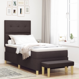 Cama Box Spring  con colchón y banco Marrón Oscuro 100x200 cm Tela