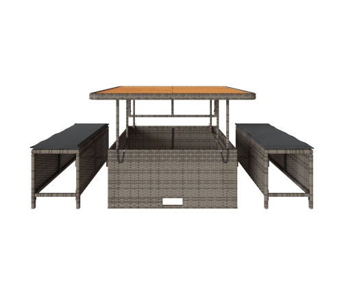Conjunto de Comedor de Jardín de 3 Piezas con Cojines en Gris de Poliratán y Acacia