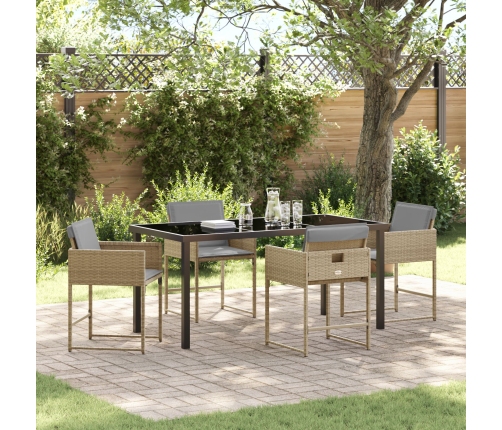 Juego de Comedor de Jardín de 5 Piezas con Cojines Beige Rattan Poliéster