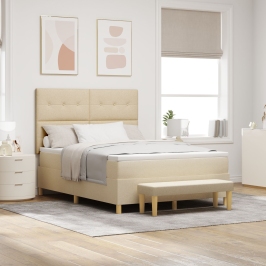 Cama con base y colchón crema 140x200 cm tela