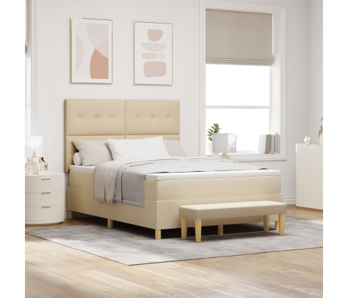 Cama con base y colchón crema 140x200 cm tela