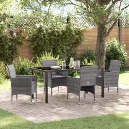 Set de Jardín de 5 Piezas  Gris Ratán Poliéster