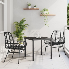 Juego de Comedor de Jardín de 3 Piezas Negro Poliratán