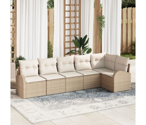 Conjunto de Sofá de Jardín de 6 Piezas con Cojines Beige Ratán Poliéster
