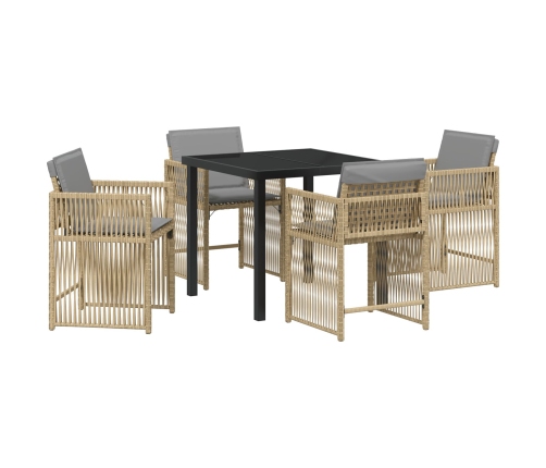 Juego de Comedor de Jardín de 5 Piezas con Cojines Beige Poliratán