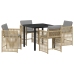 Juego de Comedor de Jardín de 5 Piezas con Cojines Beige Poliratán