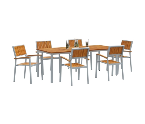 Conjunto de Comedor de Jardín  Set de 7 Gris y Madera Natural