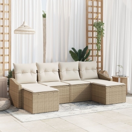 Juego de Sofá de Jardín de 6 piezas con cojines Beige Polirratán
