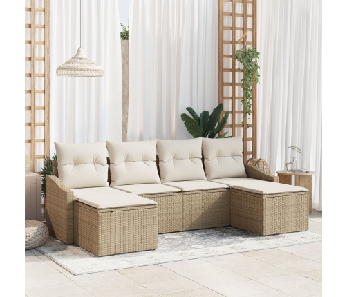 Juego de Sofá de Jardín de 6 piezas con cojines Beige Polirratán