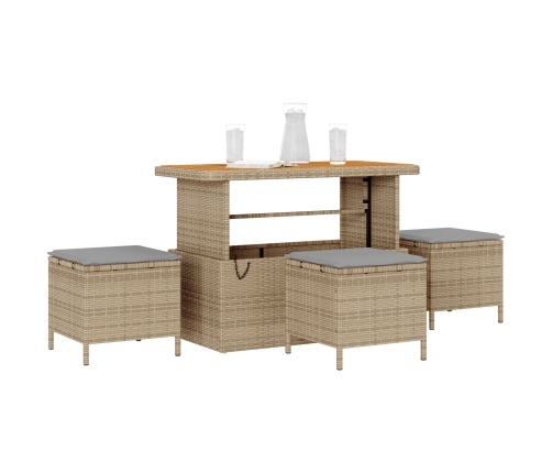 Juego de Comedor de Jardín de 4 Piezas con Cojines Beige Ratán Sintético Acacia