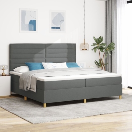 Cama con Box Spring  con colchón gris oscuro 200x200 cm tela