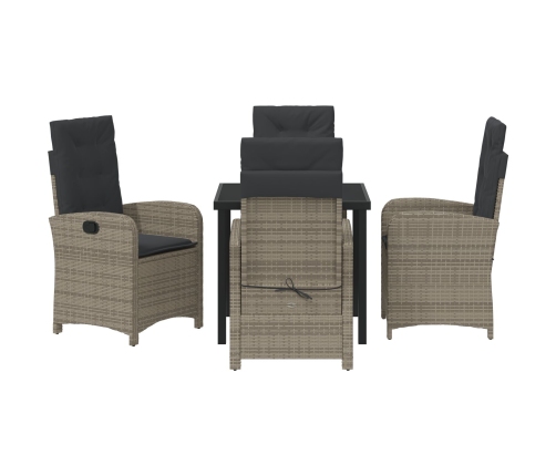 Set de Comedor de Jardín de 5 Piezas  con Cojines de Rattan Poliéster Gris