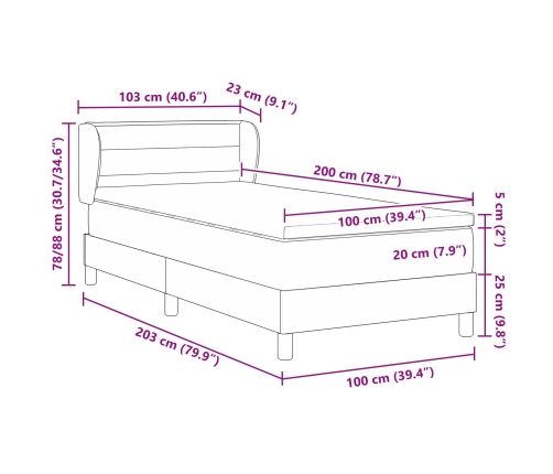 Cama Box Spring de  con Colchón Negro 100x200 cm de Tela