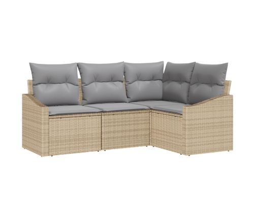Conjunto de Sofás de Jardín de 4 Piezas con Cojines Beige de Ratán Poli