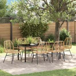 Set de Comedor de Jardín de 7 Piezas Marrón Poliratán