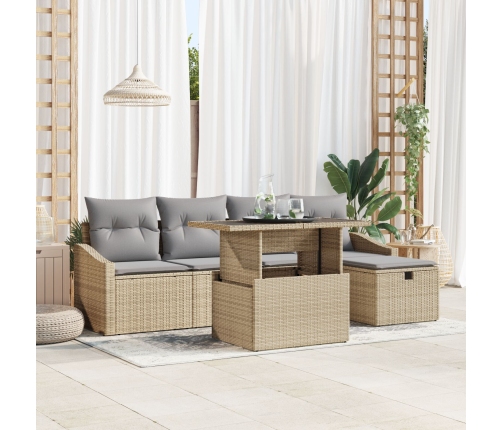 Conjunto de Sofá de Jardín de 6 Piezas con Cojines Beige de Poliratán