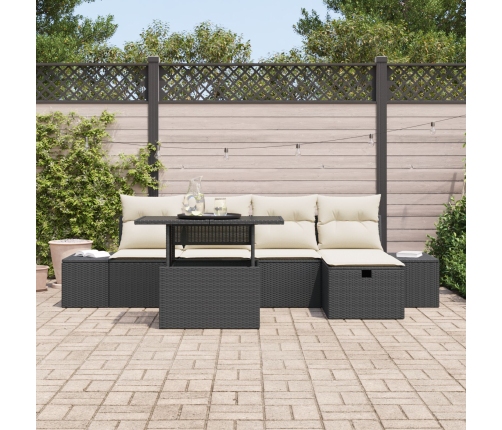 Set de Sofá de Jardín de 6 Piezas con Cojines Negro Ratán Sintético