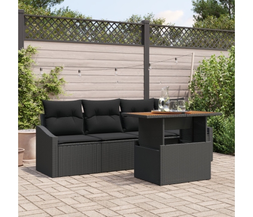 Set de Sofás de Jardín  Conjunto de 5 Negro Ratán