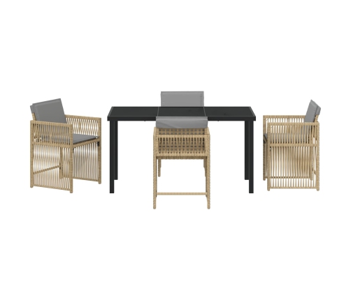 Juego de Comedor de Jardín de 5 Piezas con Cojines Beige Ratán Poliéster