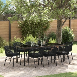 Set de comedor de jardín  de 9 piezas negro de poliratán