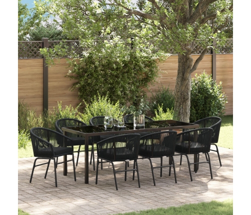 Set de comedor de jardín  de 9 piezas negro de poliratán