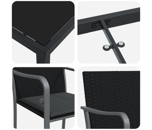 Juego de Comedor de Jardín de 5 Piezas con Cojines de Rattan Negro