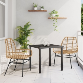 Juego de Comedor de Jardín de 3 Piezas Marrón Poliratán