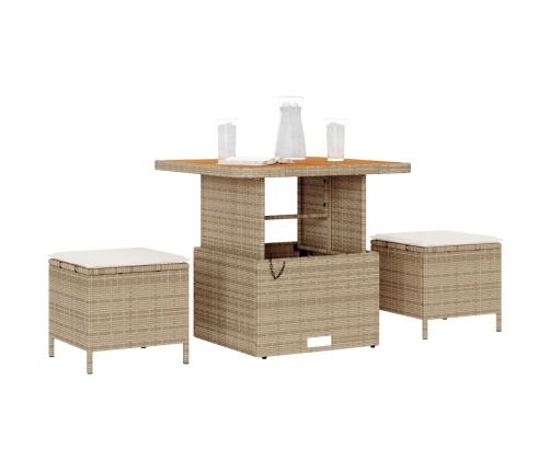 Conjunto de Comedor de Jardín de 3 Piezas con Cojines Beige de Ratán Poliéster y Acacia