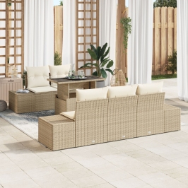 Juego de Sofás de Jardín de 6 Piezas con Cojines Beige Ratán Sintético