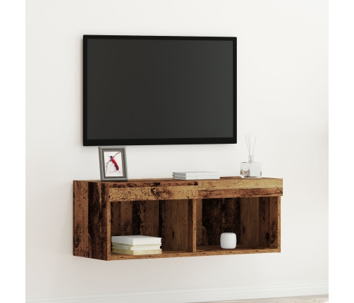 Mueble de pared para TV  con luces LED de madera envejecida 80x30x30 cm