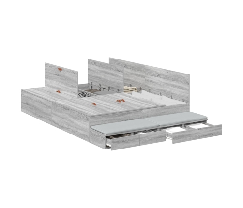 Marco de Cama con Almacenamiento  Gris Madera Resistente