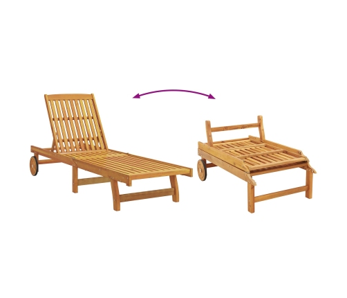 Tumbonas con ruedas de , 2 piezas, con mesa y cojín de madera de acacia maciza