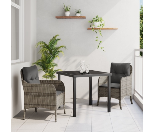 Set de Comedor de Jardín de 3 Piezas con Cojines Gris Poliratán